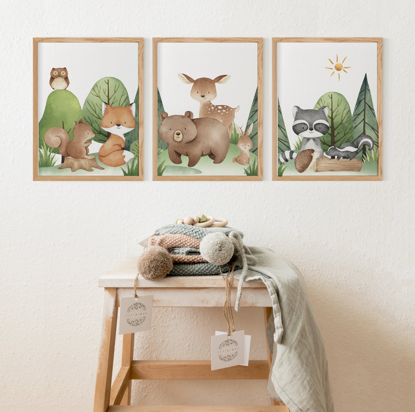 Woodland Wall Art, Woodland Nursery Prints set of 3 - Tiny Woodland