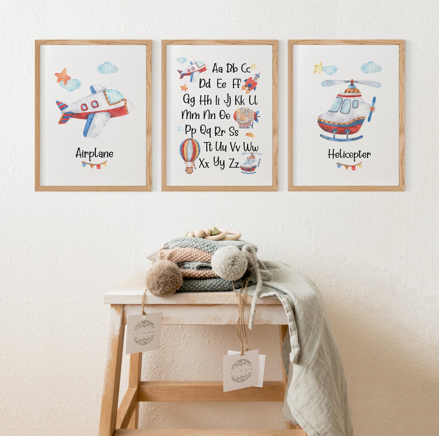 Transportation Abc Wall Art, Airplanes Nursery Prints set of 3