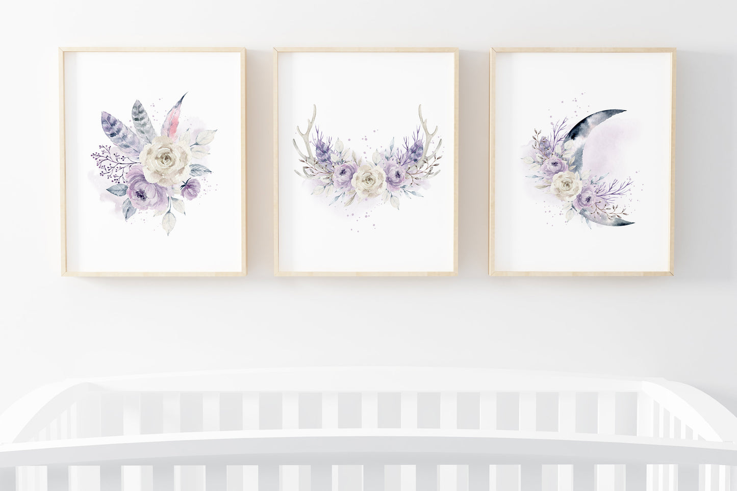 Floral Boho Wall Art, Bohemian Nursery Prints set of 3