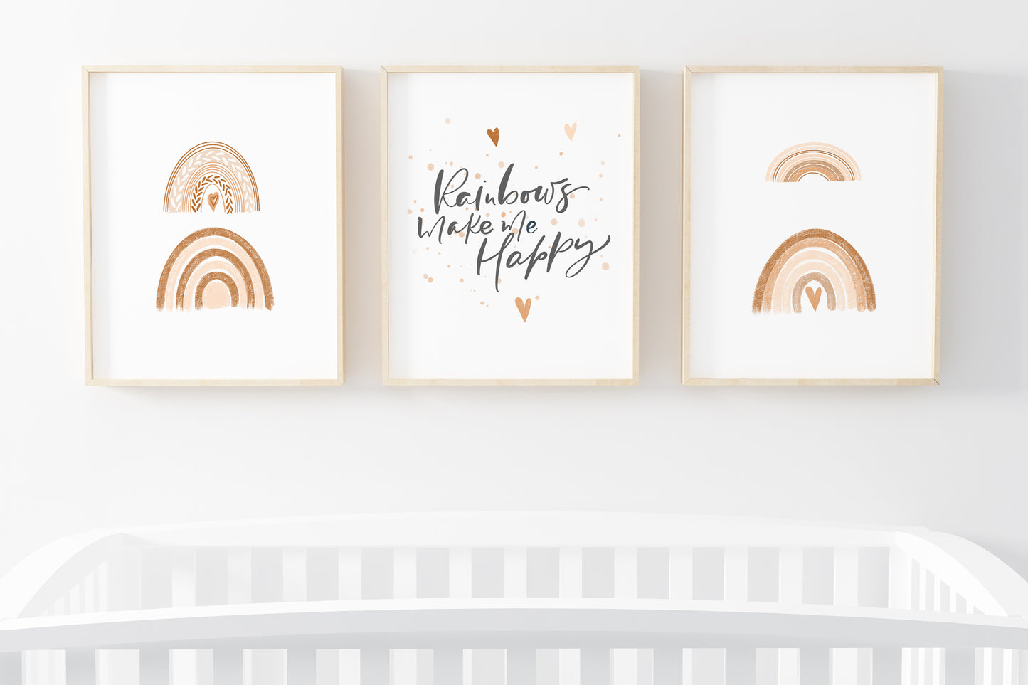 Set of 3 PRINTABLE Rainbow Wall Art, Rainbows make me happy Nursery Prints - Earthy Rainbow