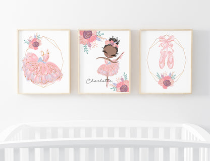 Personalized Ballerina Wall Art, Ballet Nursery Décor Set of 3 Unframed Prints - Sweet Ballet