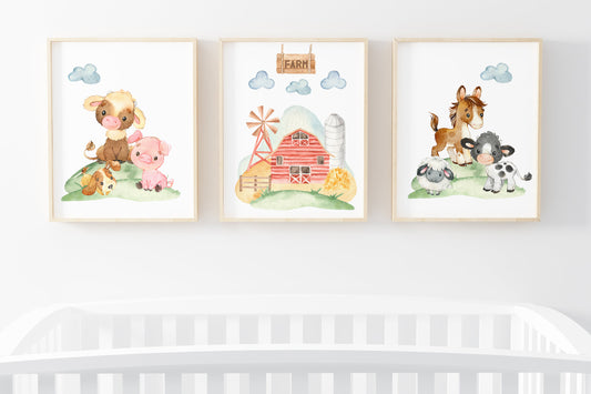 Farm Animals Wall Art, Farm Nursery Prints set of 3 - Farm Babies