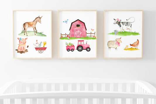 Girl Farm Wall Art, Farm Nursery Prints set of 3 - Farm Sweet Farm