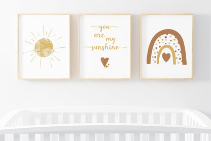 You are my sunshine Wall Art, Rainbow Nursery Prints set of 3