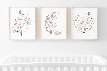 Boho Wall Art, Floral Nursery Prints - set of 3