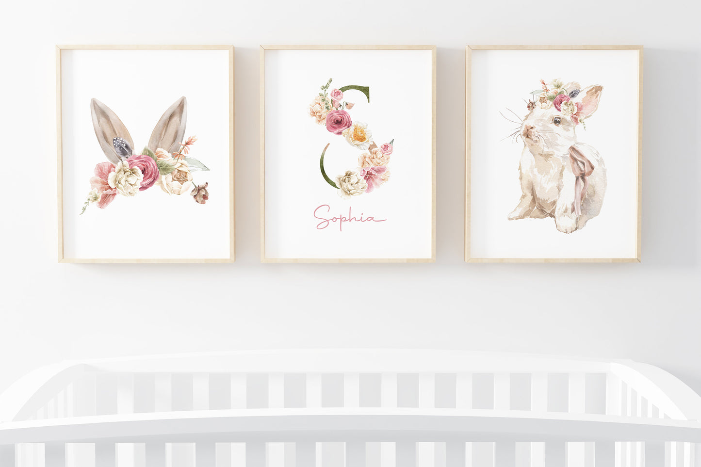 Rabbit Wall Art,  Rabbit Nursery Decor Set of 3 Unframed Prints