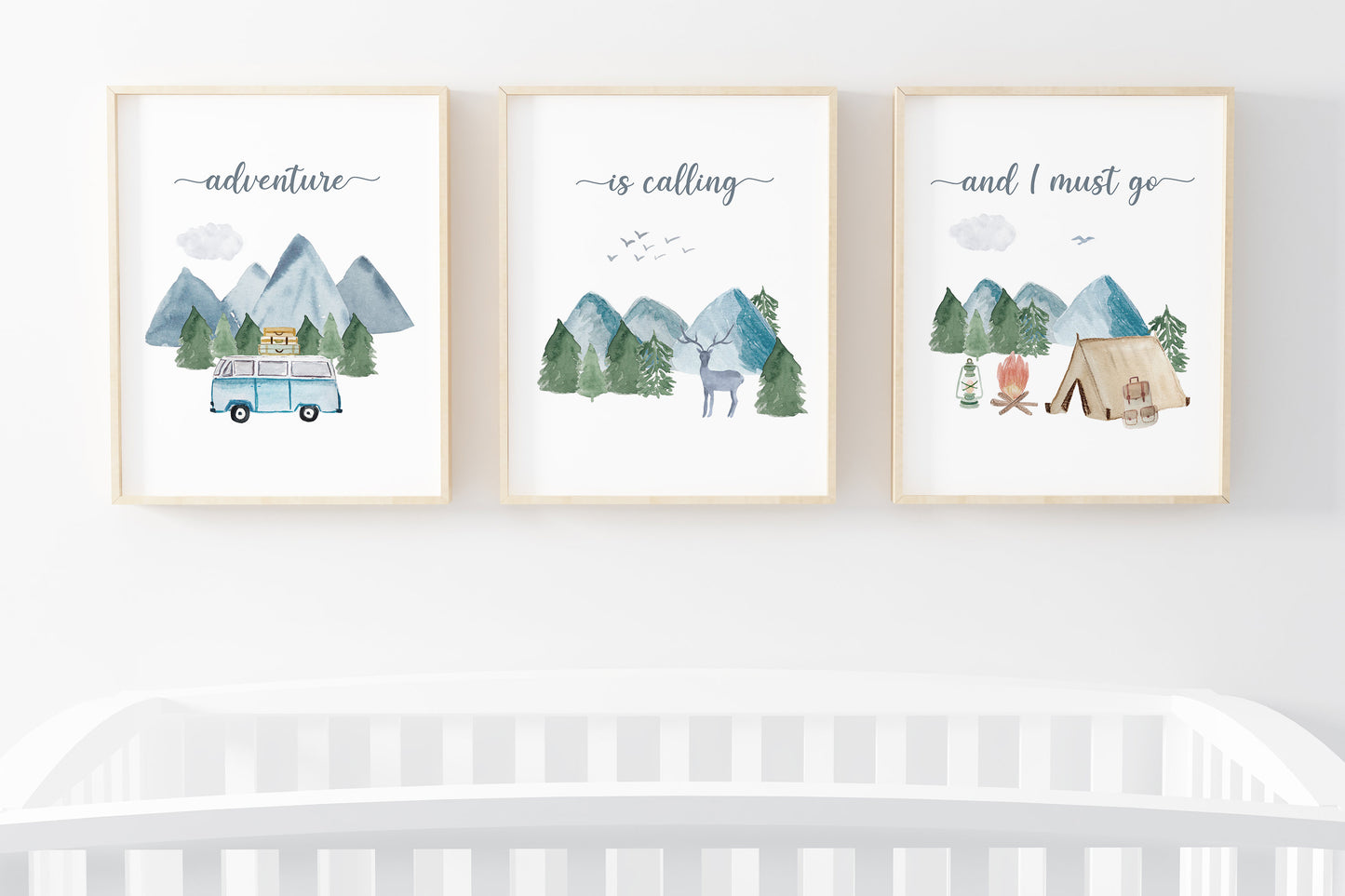 Adventure is calling Wall Art, Camping Nursery Prints set of 3