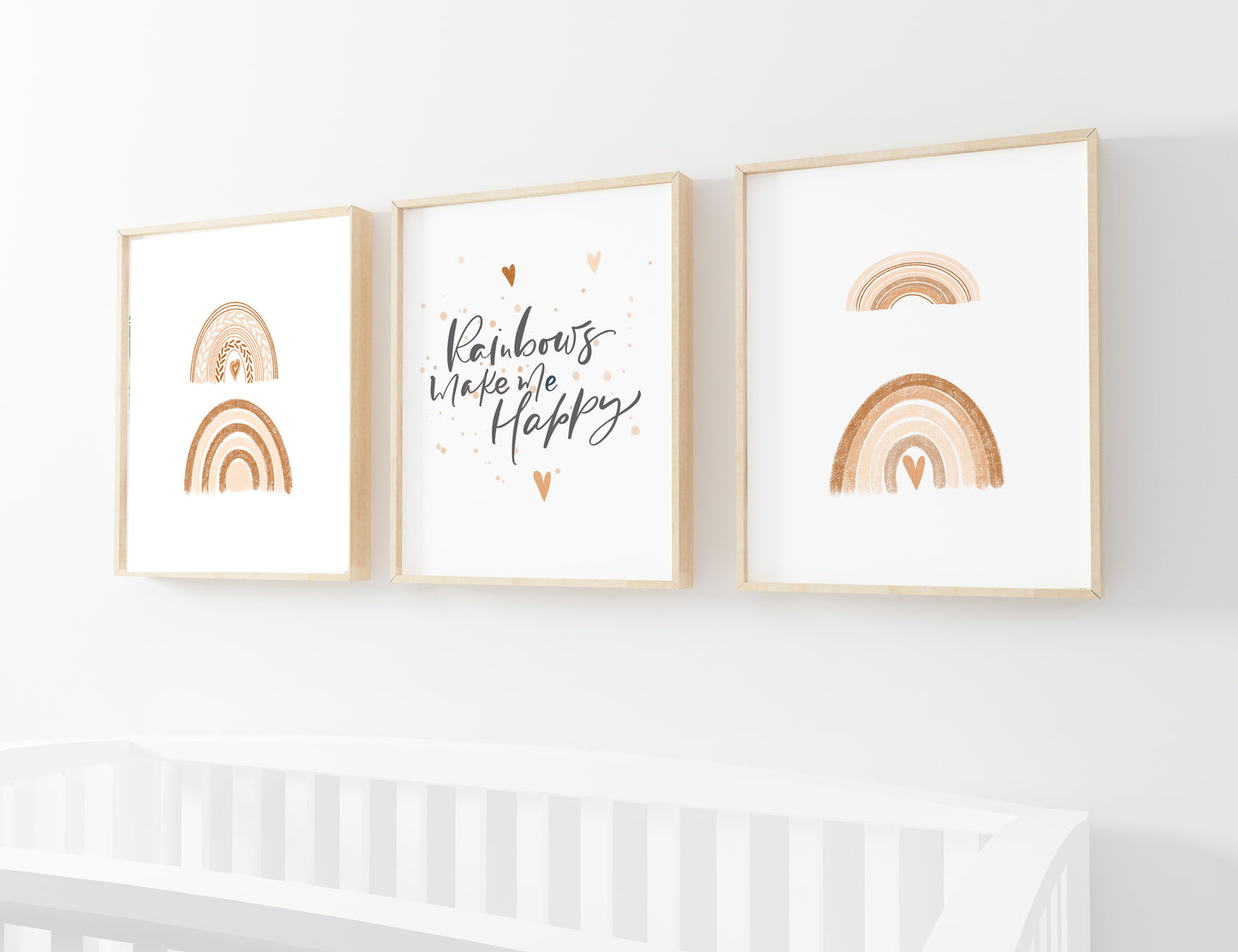 Set of 3 PRINTABLE Rainbow Wall Art, Rainbows make me happy Nursery Prints - Earthy Rainbow