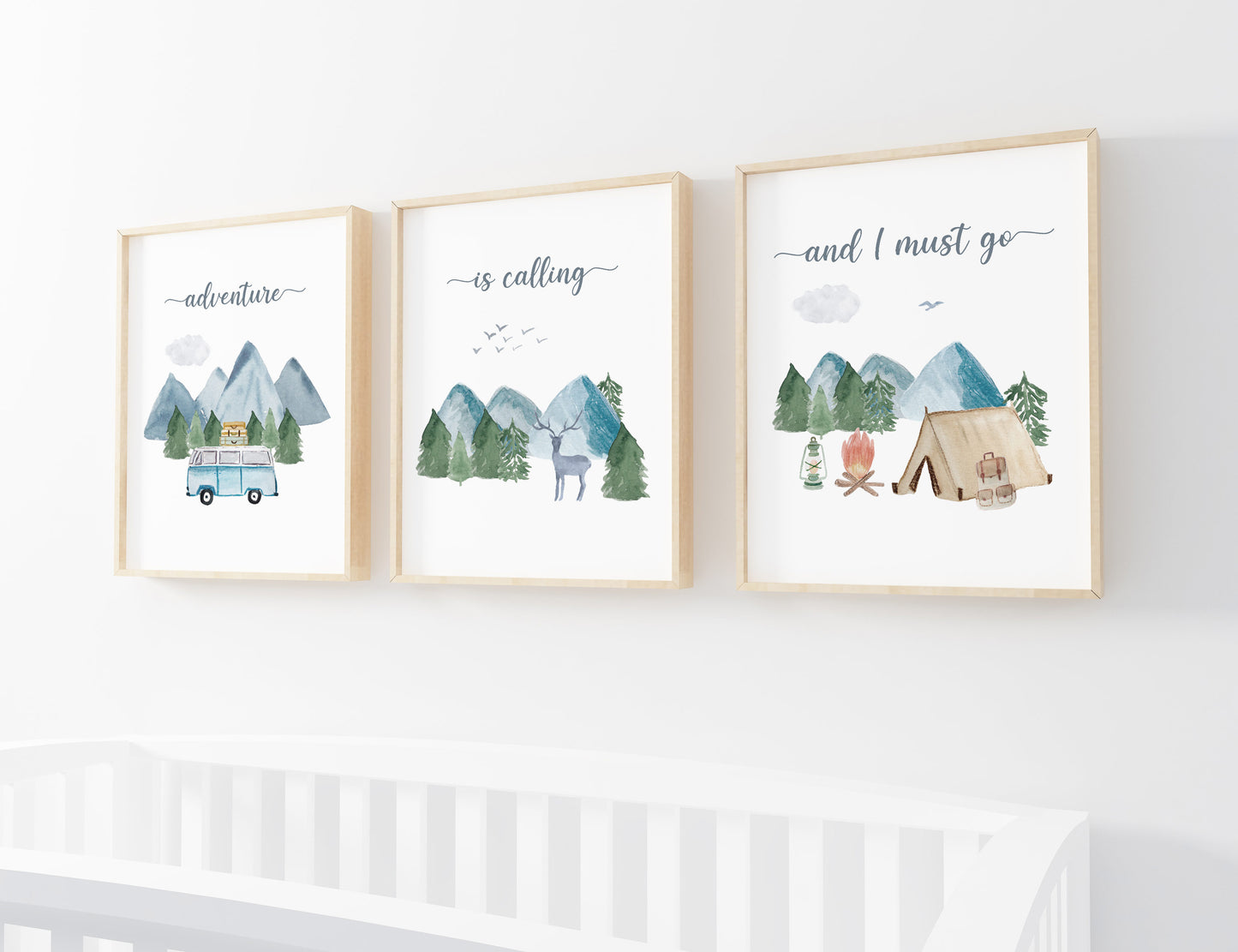 Adventure is calling Wall Art, Camping Nursery Prints set of 3