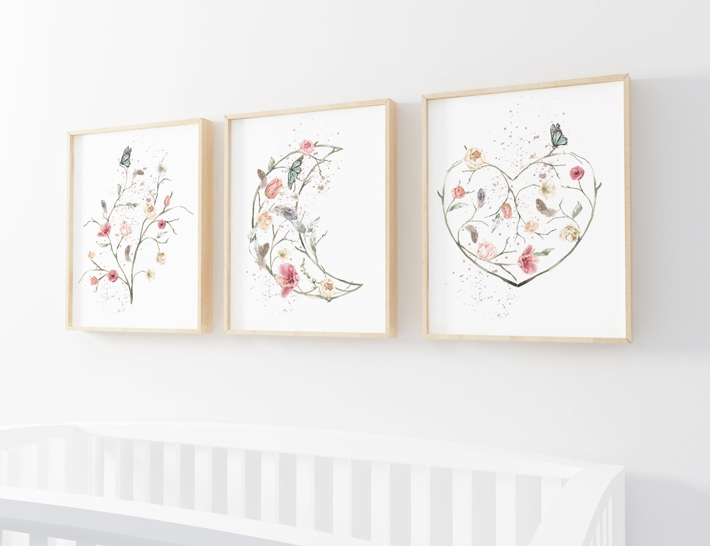 Boho Wall Art, Floral Nursery Prints - set of 3