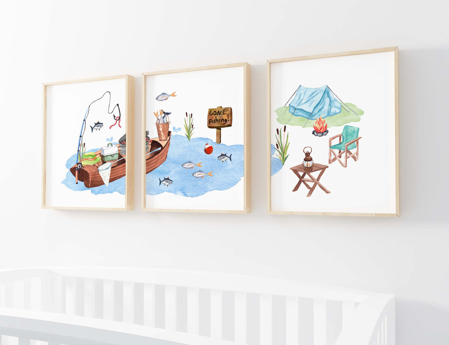 Fishing Wall Art, Gone fishing Nursery Prints set of 3 - Little fisherman