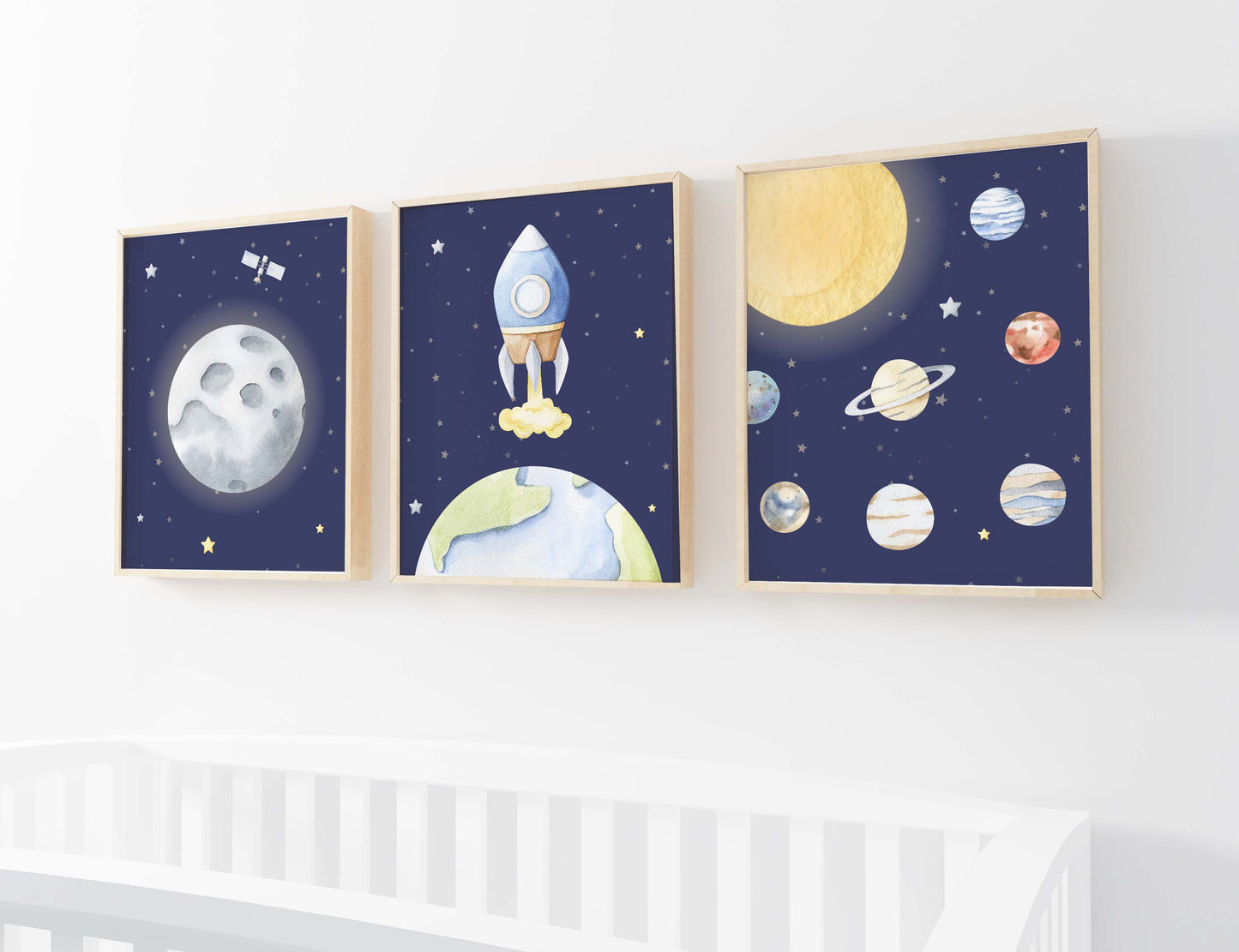 Ouer space Wall Art, Space Nursery Prints set of 3 - Outer Space