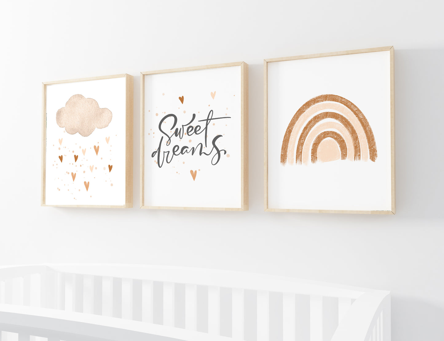 Set of 3 PRINTABLE Sweet Dreams Rainbow Wall Art, Rainbow Nursery Prints - Earthy Rainbow