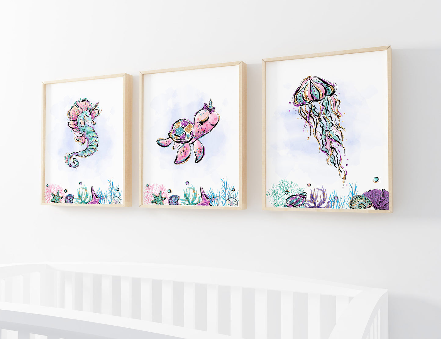 Girl Under The Sea Nursery Prints | Girl Ocean Wall Art Set of 3 - Mermaid World