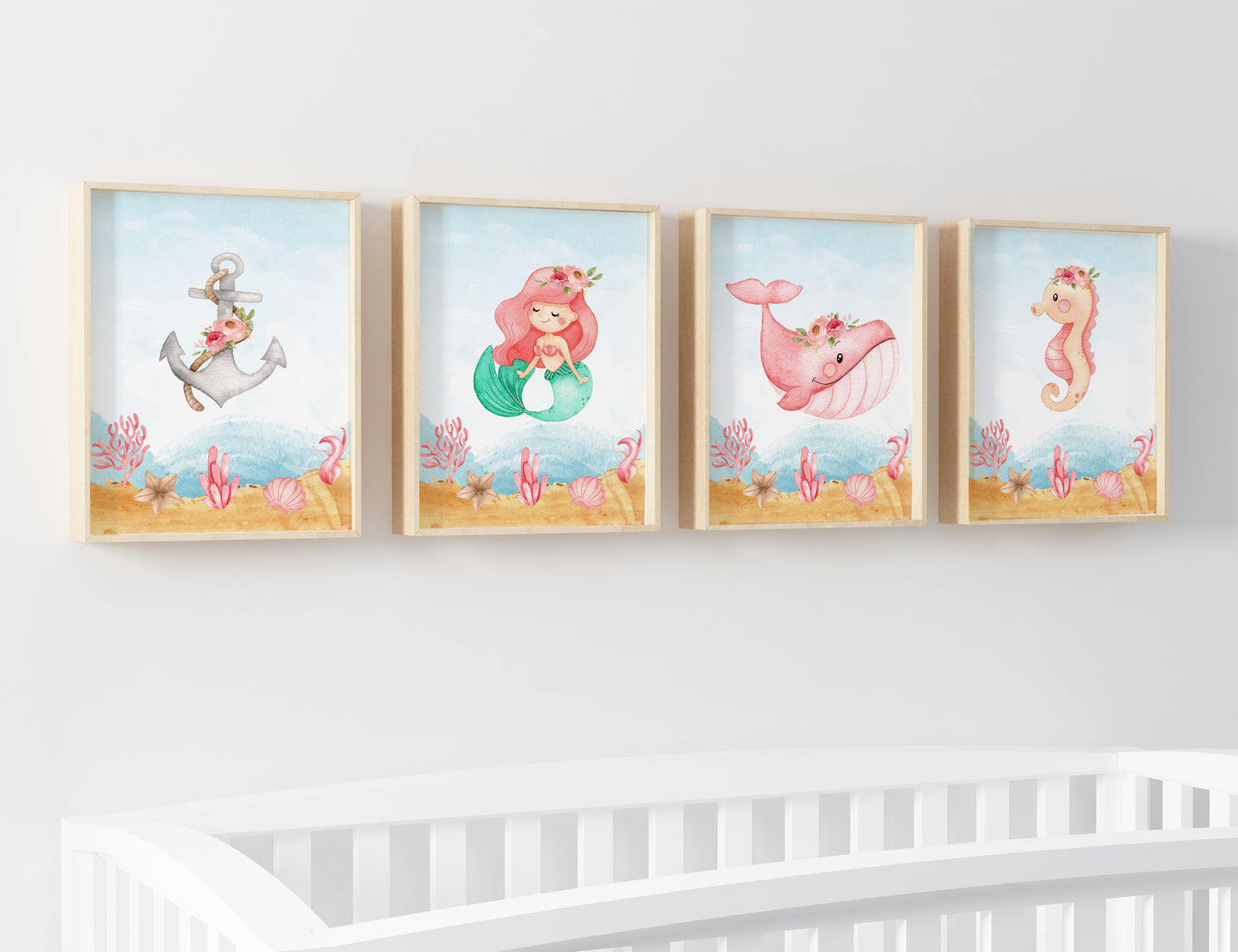 Mermaid Wall Art, Girl Under The Sea Nursery Prints - Set of 4