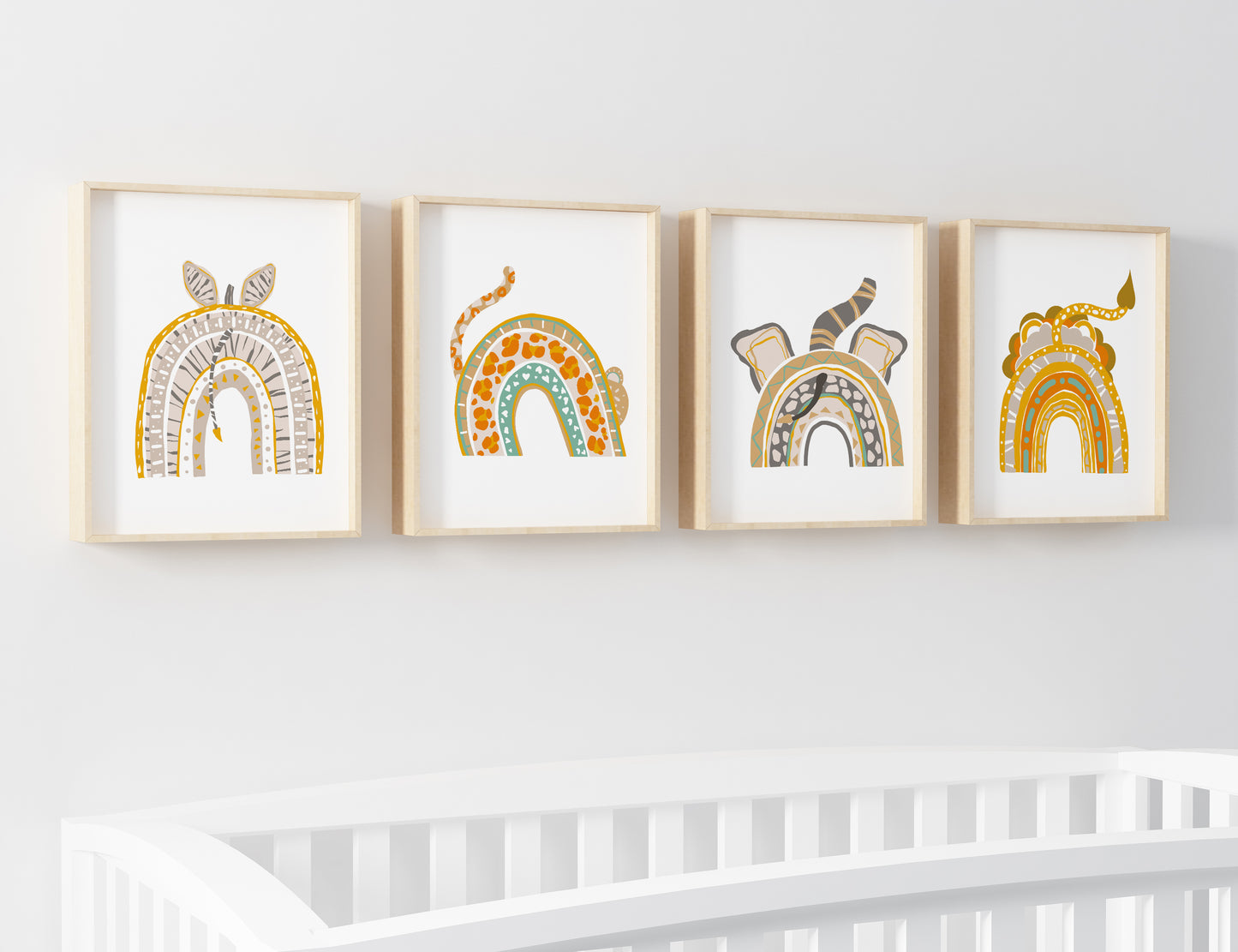 Rainbow Safari Wall Art, Jungle Nursery Prints Set of 4