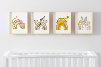 Rainbow Safari Wall Art, Jungle Nursery Prints Set of 4