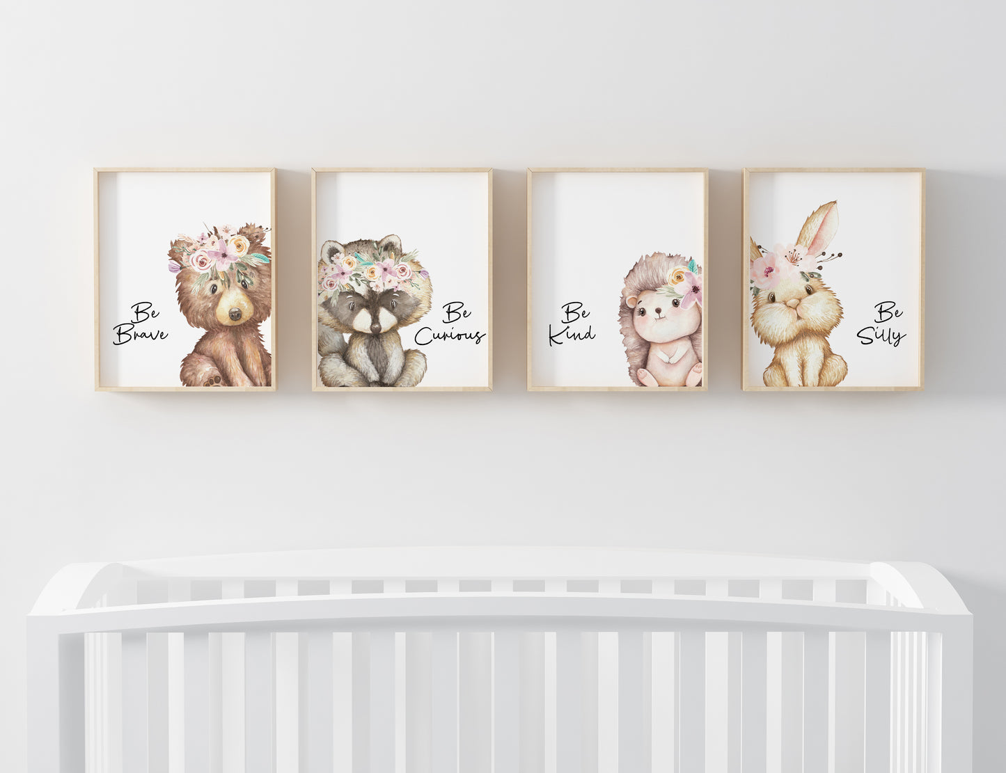 Floral Woodland Animals Wall Art, Girl Forest Nursery Prints - Set of 4 - Forest Friends