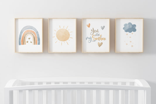 You are my sunshine Wall Art, Rainbow Nursery Prints Set of 4