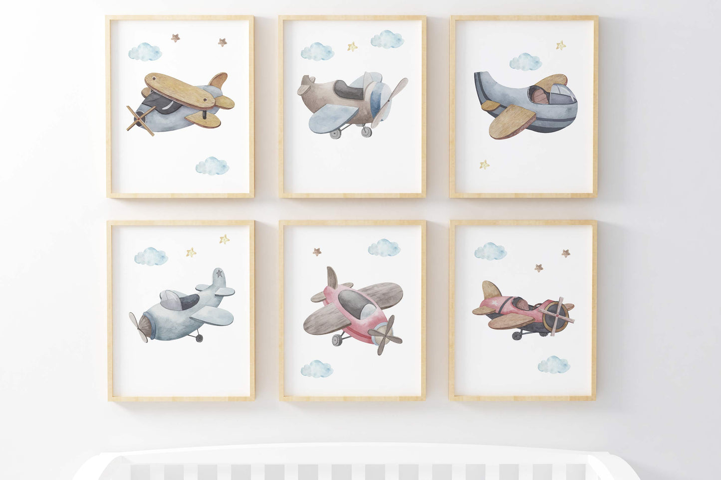 Airplanes Wall Art, Aviation Nursery Prints Set of 6 - Little Aviator