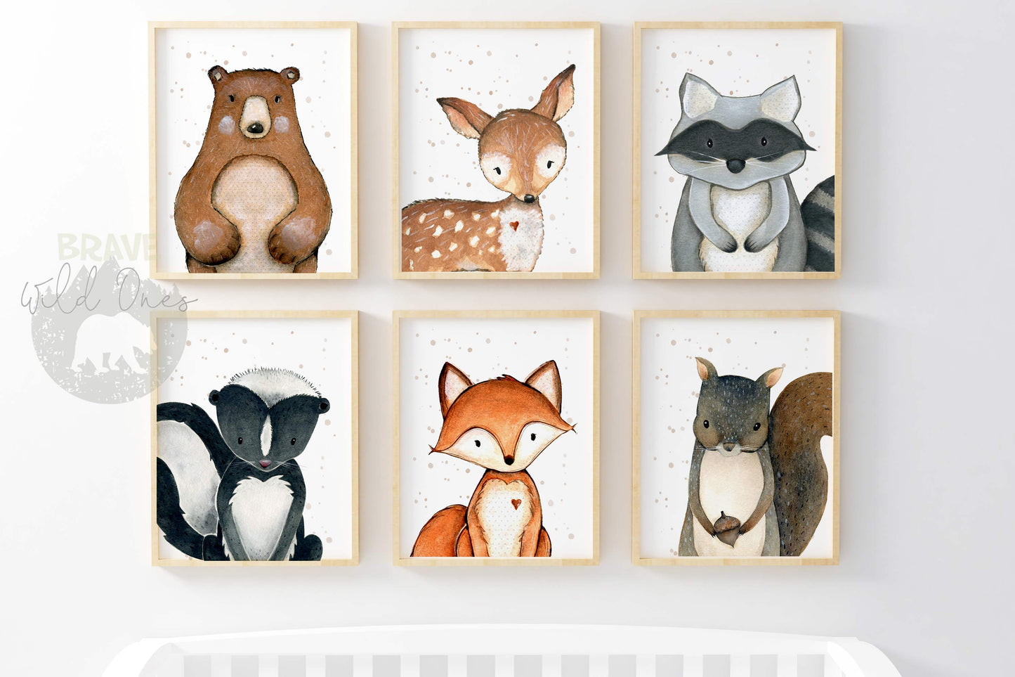 Woodland Wall Art, Forest Animals Nursery Prints - Set of 6 - Greenery Woodland