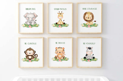 Girl Safari Wall Art, Jungle Nursery Prints Set of 6 - Safari Explorer