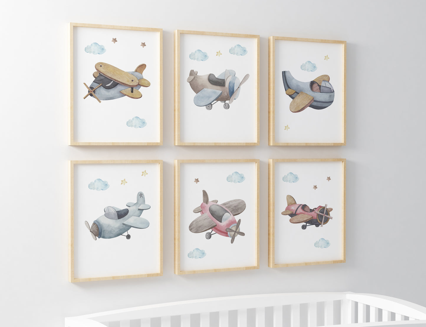 Airplanes Wall Art, Aviation Nursery Prints Set of 6 - Little Aviator