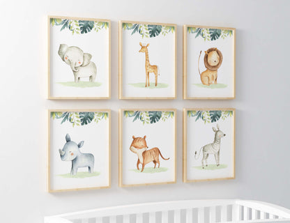 Safari Wall Art, Jungle Nursery Prints Set of 6 - Baby Africa