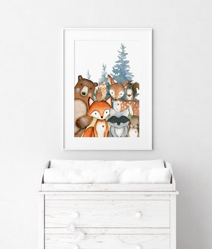 PRINTABLE Woodland Wall Art, Woodland Animals Nursery Print