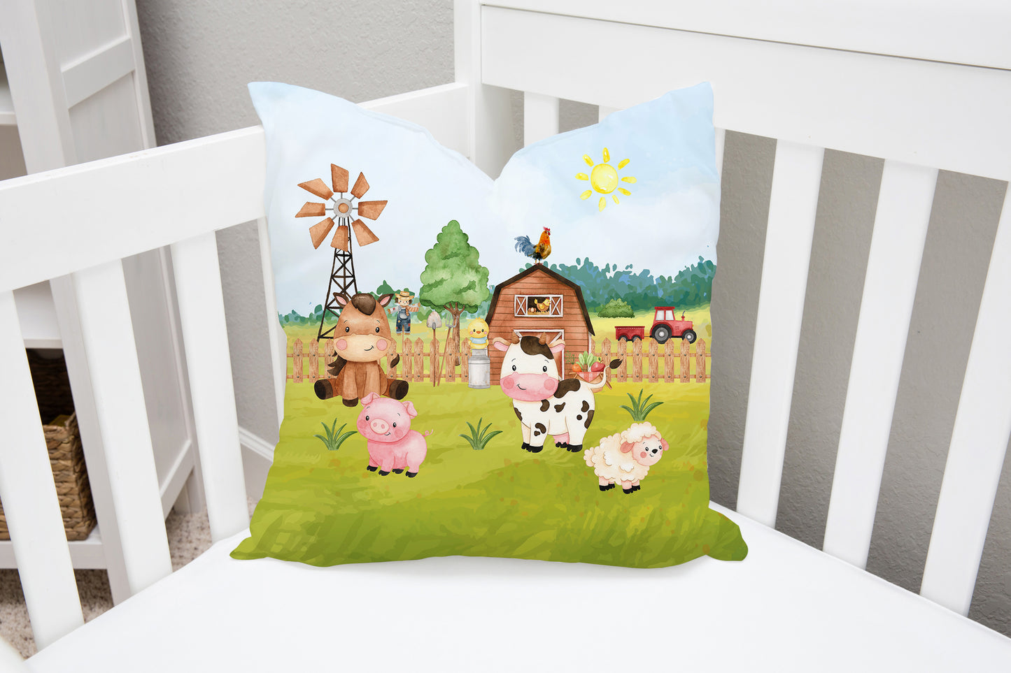 Farm Animals Pillow, Barnyard Nursery Decor - Morgan's Farm