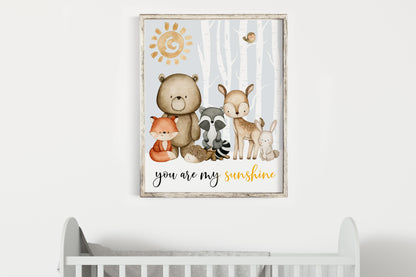 You are my sunshine, PRINTABLE Forest Wall Art, Woodland Nursery Print