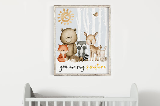 You are my sunshine, PRINTABLE Forest Wall Art, Woodland Nursery Print