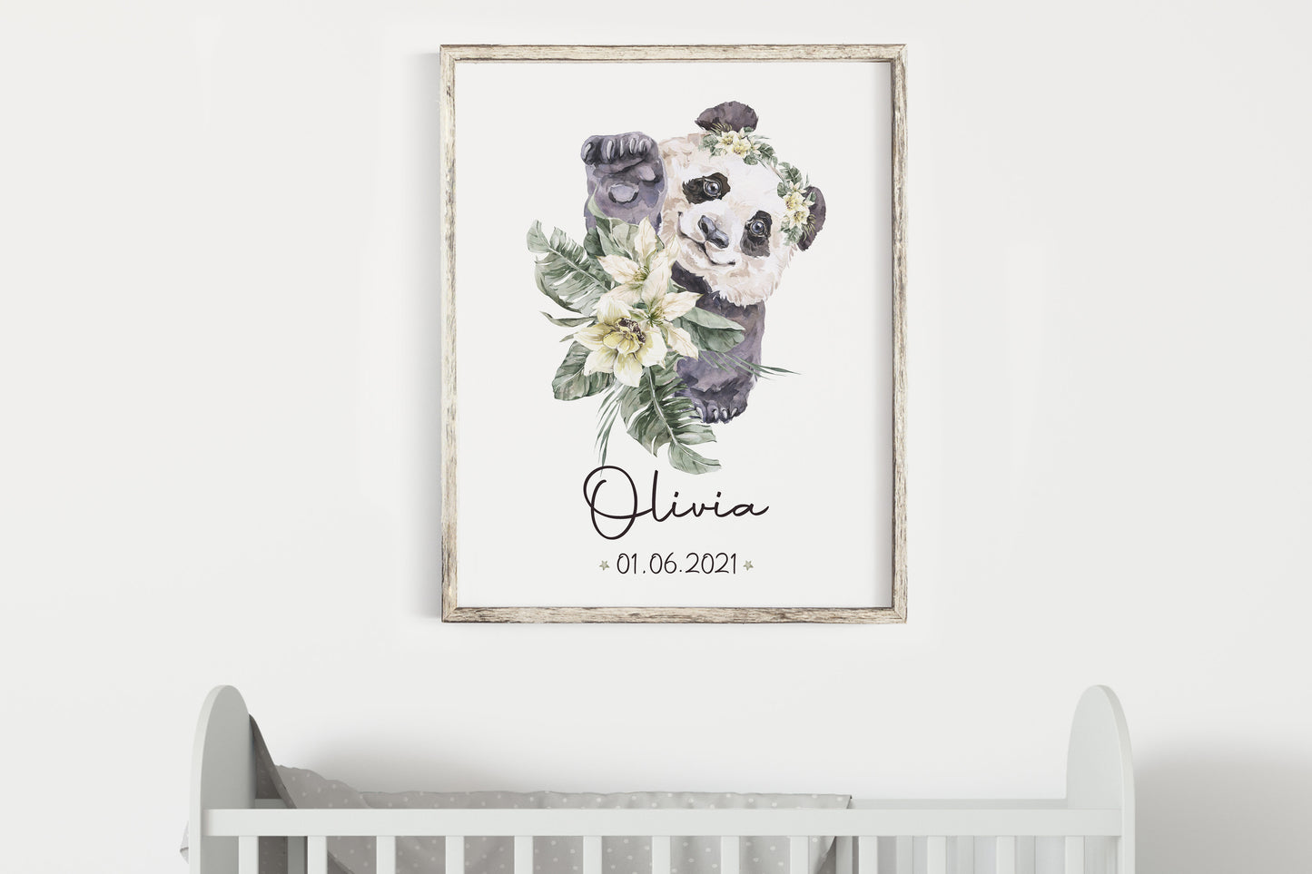 Personalized Name Baby Panda Wall Art, Safari Nursery Print Unframed