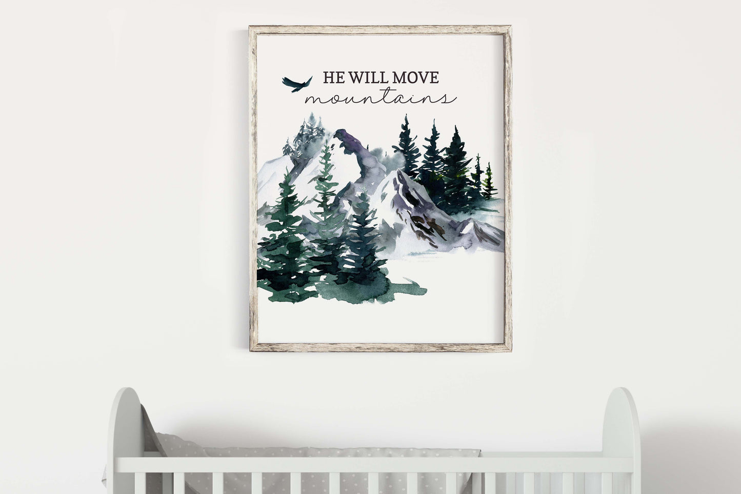 He will move mountains, PRINTABLE Forest Wall Art, Woodland Nursery Print