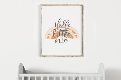 Hello Little One, PRINTABLE Rainbow Wall Art, Rainbow Nursery Print - Earthy Rainbow