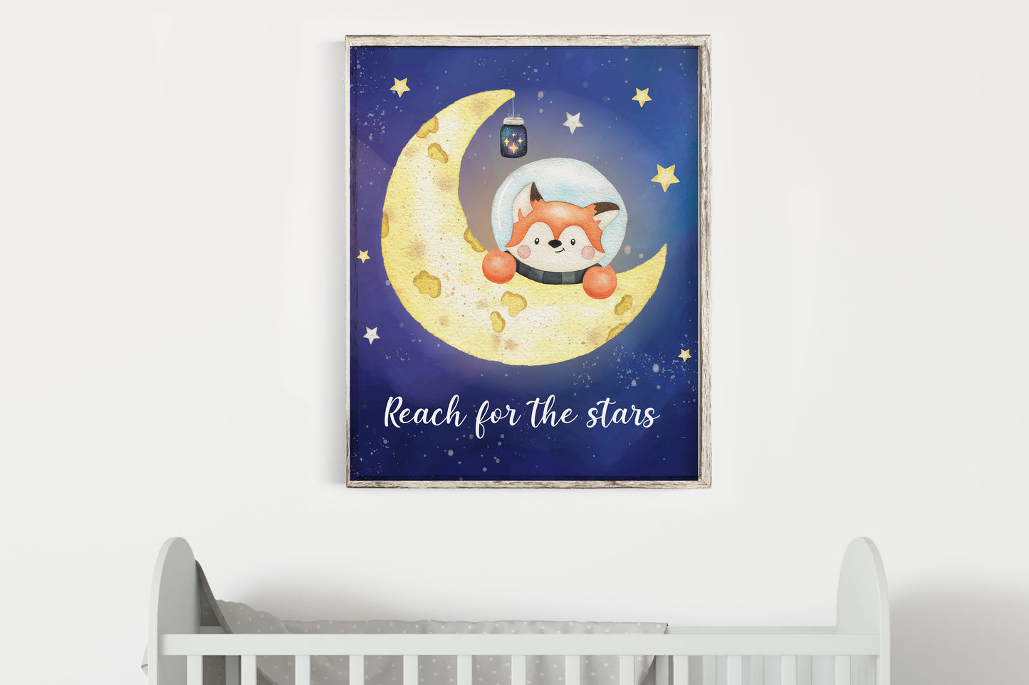 Reach for the stars, PRINTABLE Moom Wall Art, Space Nursery Print