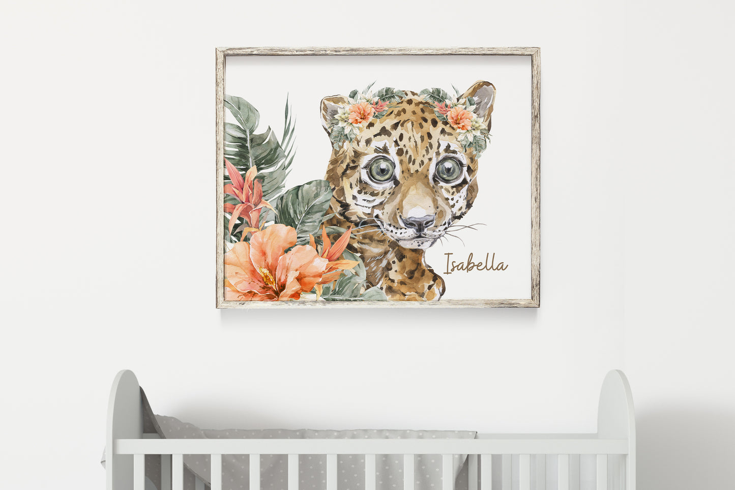 Personalized Girl Leopard wall art, Safari Nursery Print Unframed