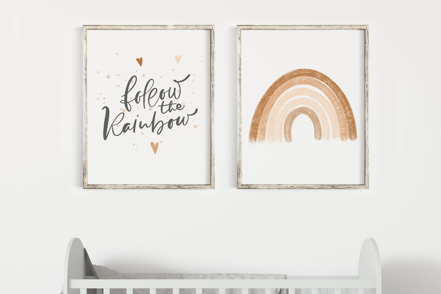 Set of 2 PRINTABLE Follow the Rainbow Wall Art, Rainbow Nursery Prints - Earthy Rainbow