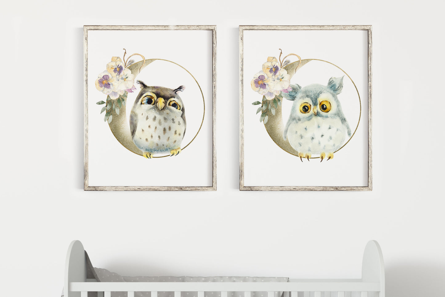 PRINTABLE Floral Owl Wall Art, Owl Nursery Print set of 2