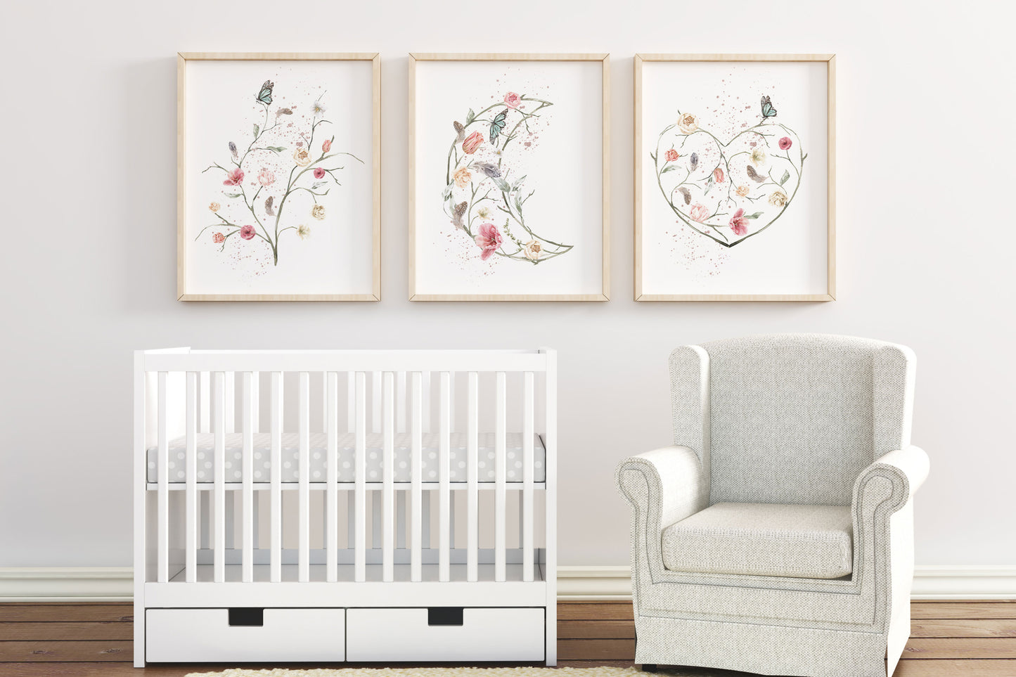 Boho Wall Art, Floral Nursery Prints - set of 3