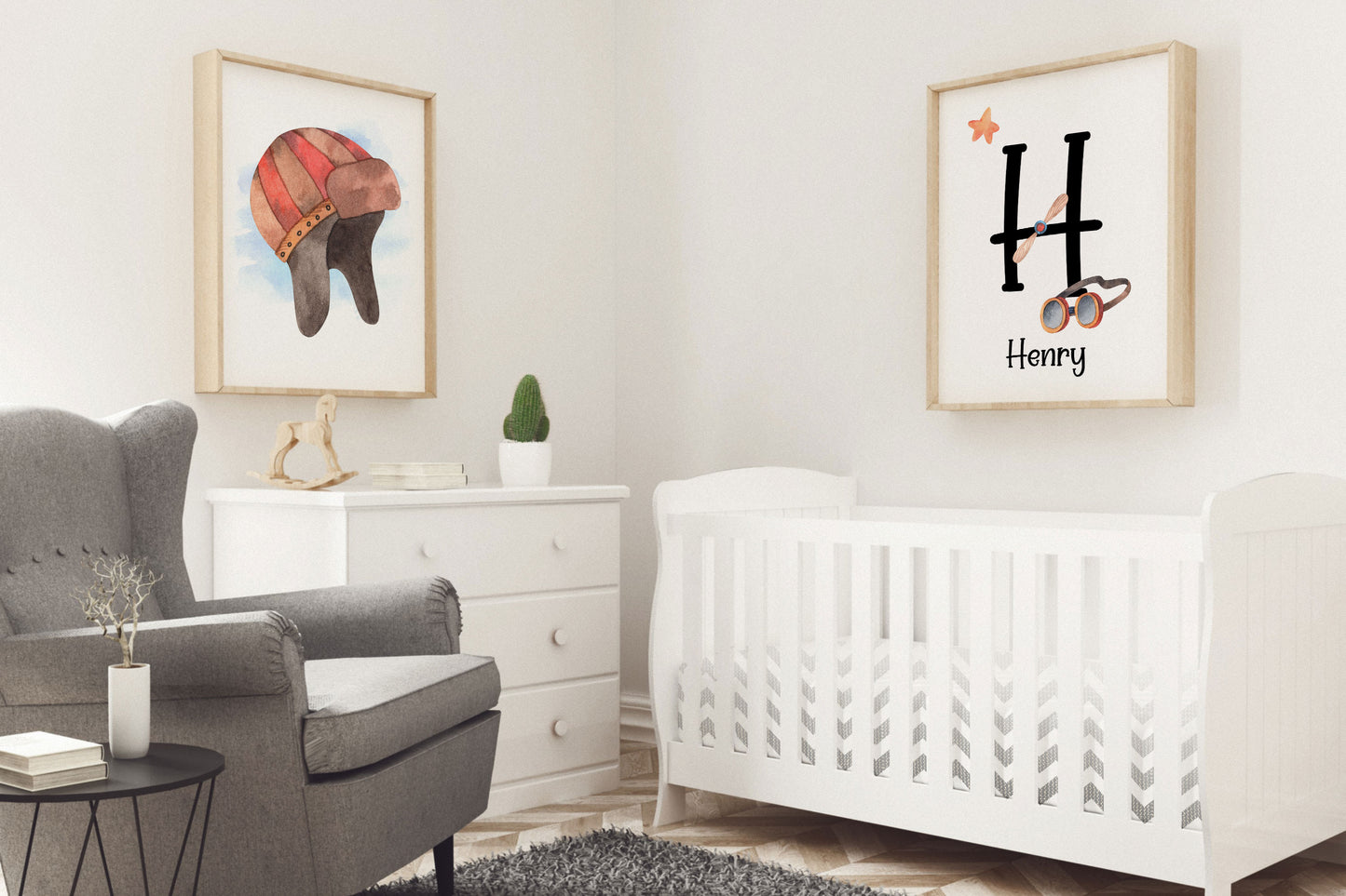 Personalized name Wall Art, Airplane Nursery Decor Set of 2 Unframed Prints