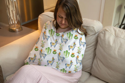 Llama and Cactus Car Seat Cover, Alphaca Nursing Cover