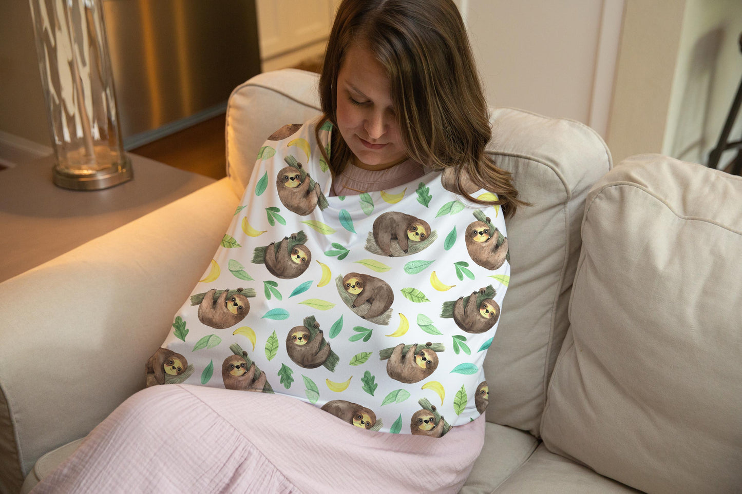 Little Sloth Car Seat Cover, Tropical Nursing Cover