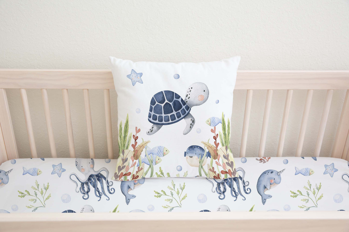 Turtle Pillow COVER, Under the sea nursery bedding - Little Ocean