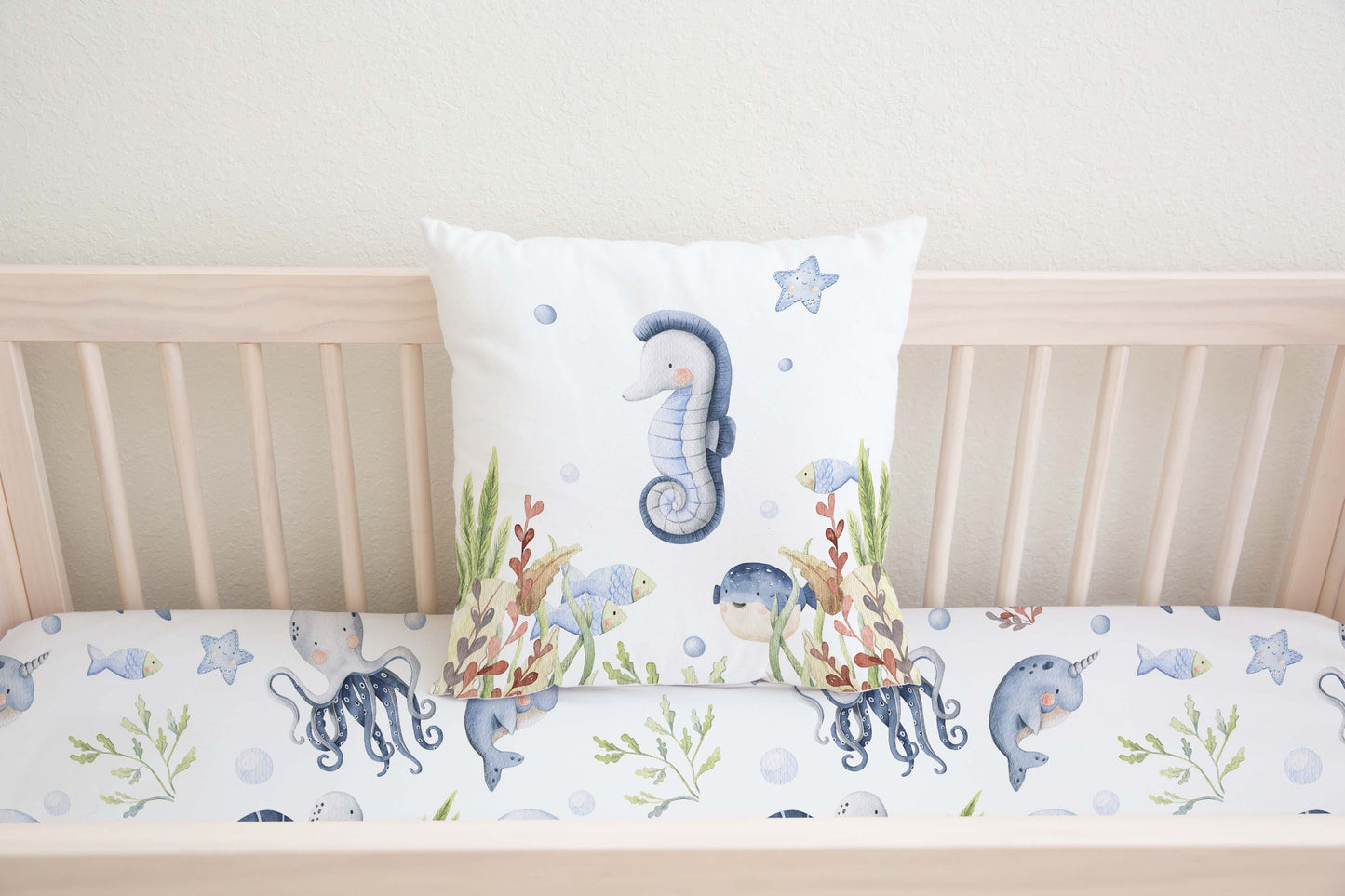 Sea Horse Pillow COVER,  Under the sea nursery bedding - Little Ocean