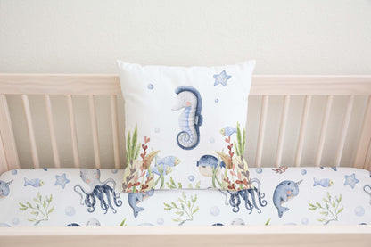 Sea Horse Pillow COVER,  Under the sea nursery bedding - Little Ocean