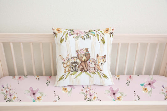 Girl Woodland Animals Pillow Cover, Woodland Nursery decor - Forest Friends