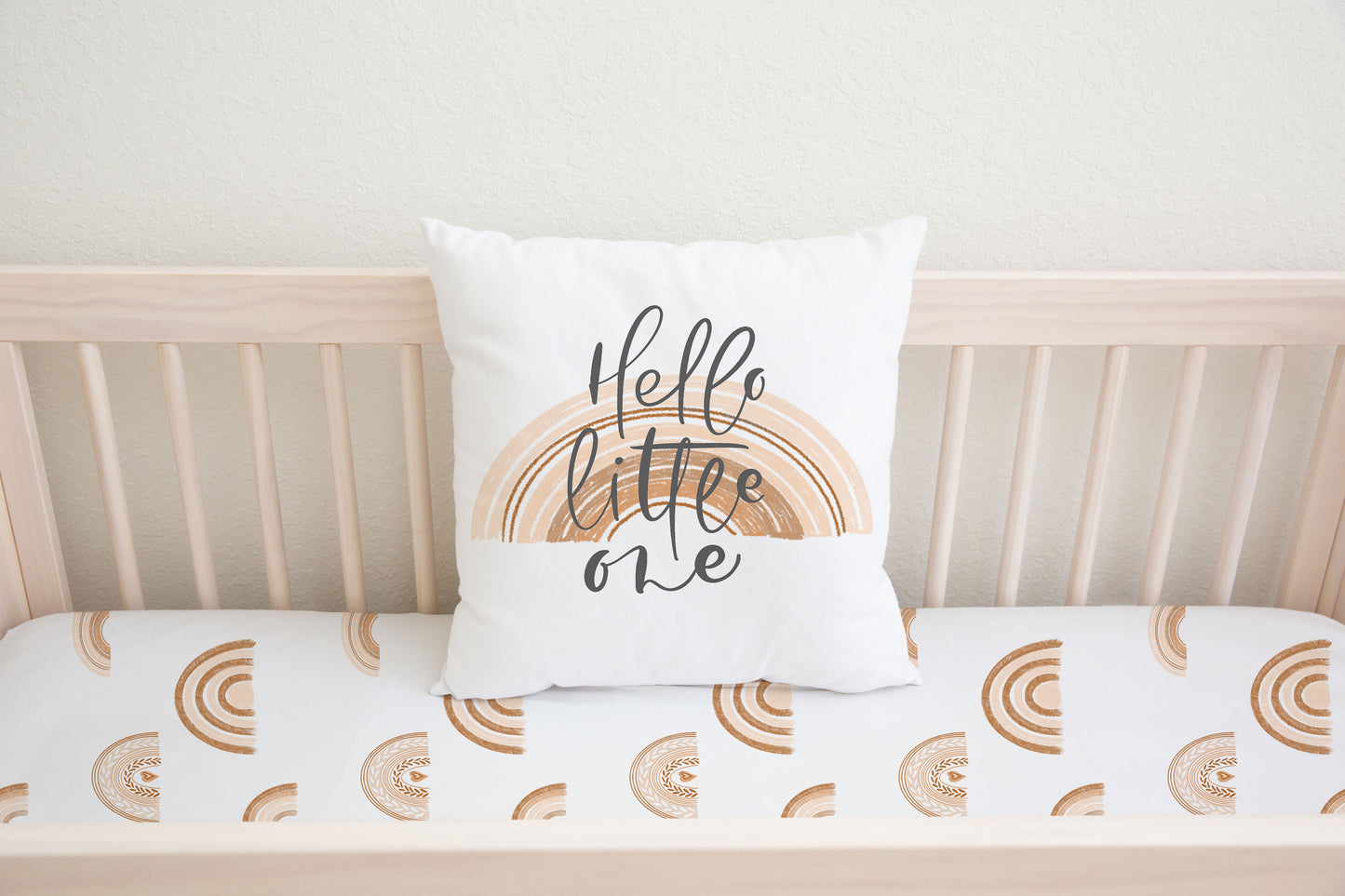 Hello Little One Pillow Case, Rainbow Nursery Decor - Earthy Rainbow