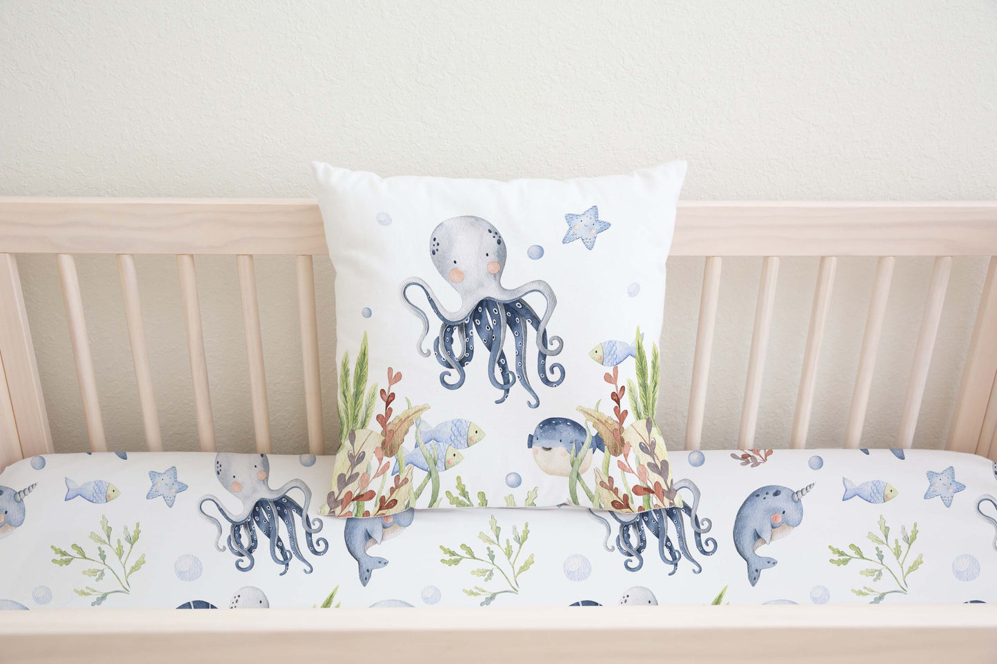 Octopus Pillow COVER, Under the sea nursery bedding - Little Ocean