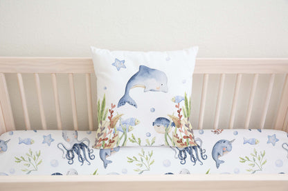 Dolphin Pillow COVER, Under the sea nursery bedding - Little Ocean